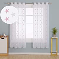 Deconovo Cortinas Visillos para Ventana Cortina Transparente con Ojales para Dormitorio 2 Piezas 140 x 183 cm Rosa